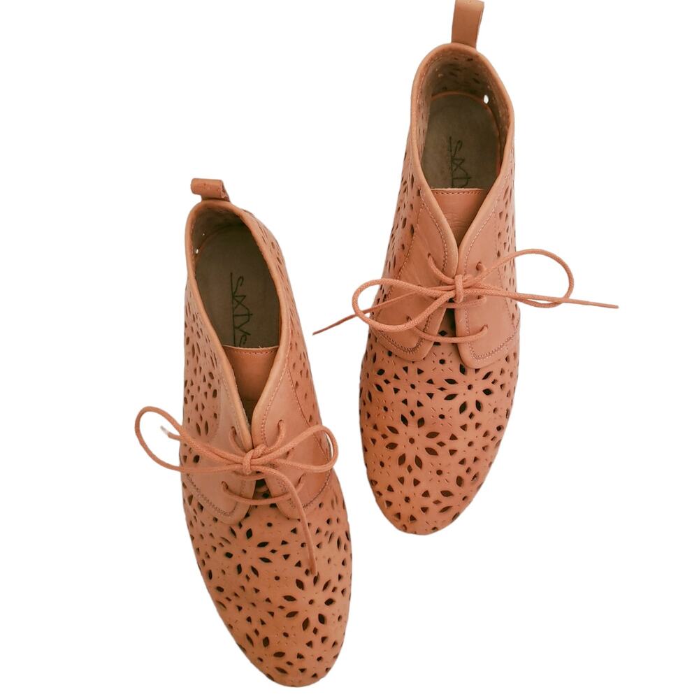 SIXTYSEVEN Kelly perforated laser cut leather boots booties in apricot Size 39 - Picture 7 of 8